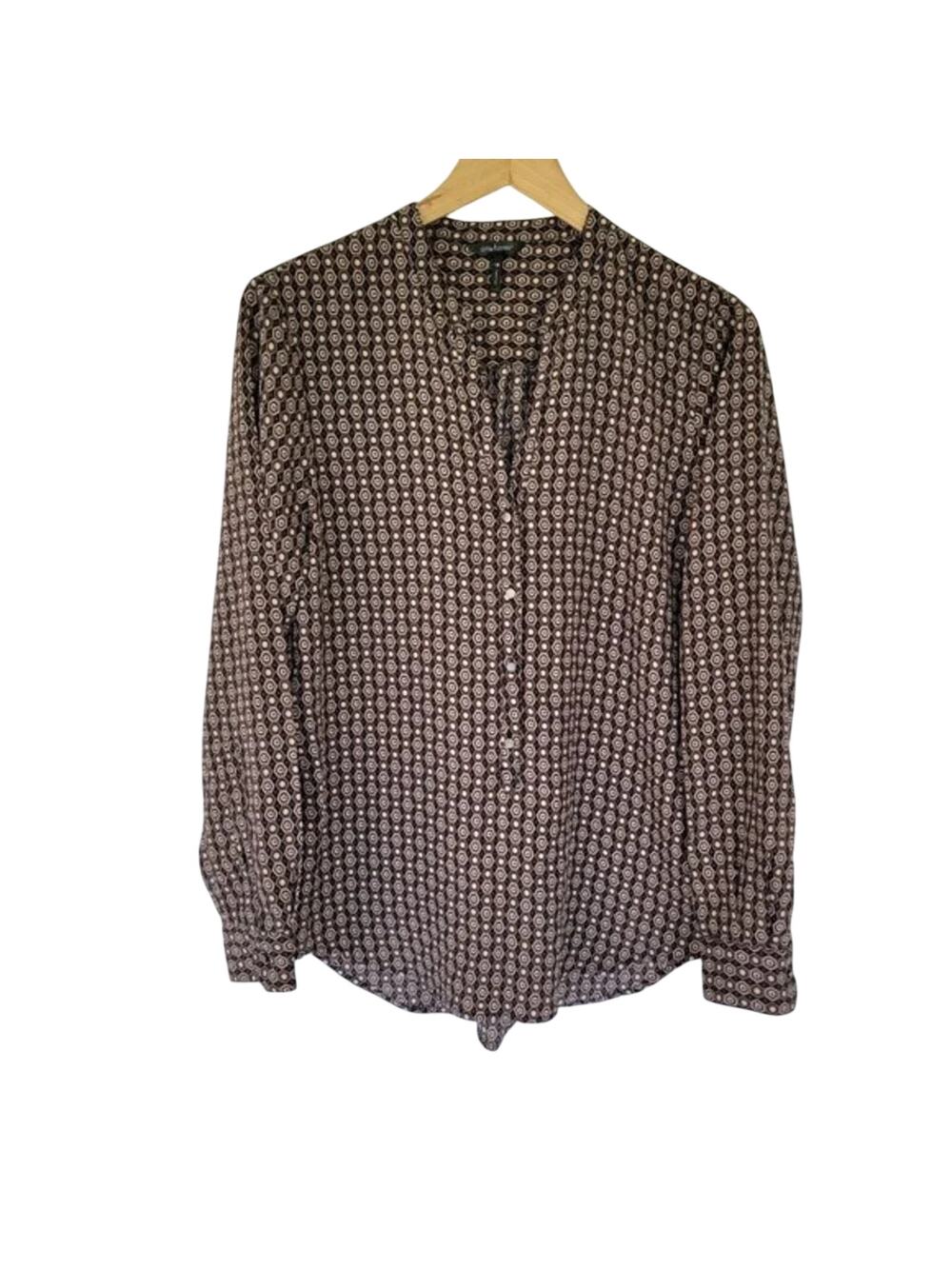 Daisy Fuentes Long Sleeve Button Down Blouse Womens Size M Black Geometric